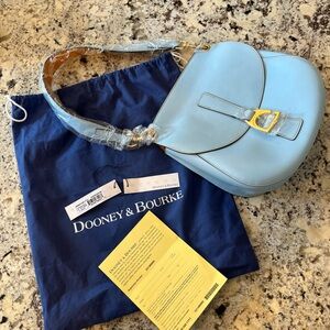 Dooney & Bourke Blue Leather Shoulder Bag with Gold Clasp